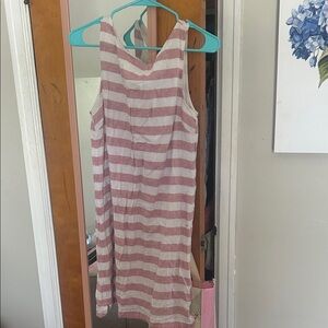 Ladies’ Sleeveless Linen Striped Pink and White Cotton Dress